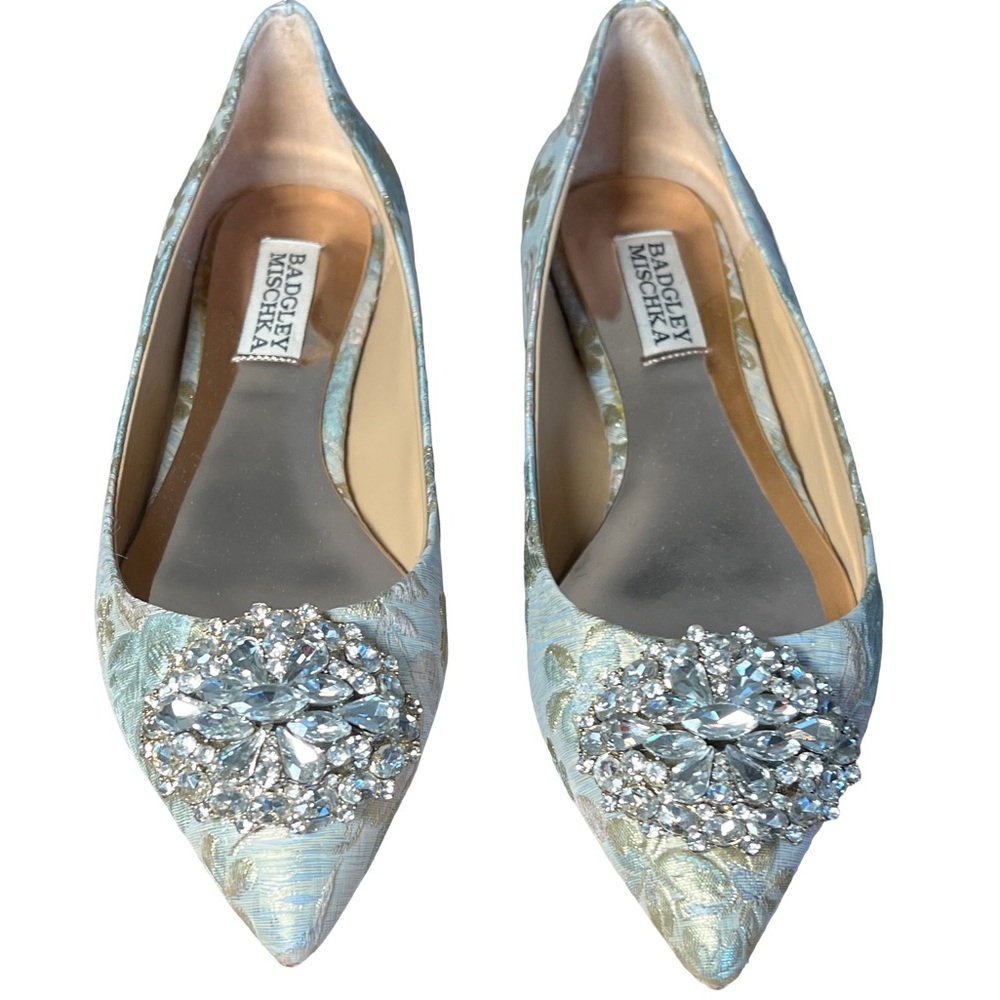 Badgley Mischka Women's Floral Blue Heels with Embellishments